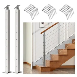 2Pack 36inch Cable Railing Post Stainless Steel Adjustable Angle End Post for 1/8" Deck Cable Railing, Silvery