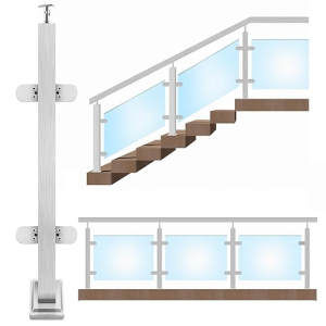 33.46" Glass Deck Railing Post System,304 Stainless Steel Stair Top Handrail Bracket Post with 4 Glass Clamp & Rubbers,Silver Metal Balustrade for Decks,Stairs,Porchs(Middle Post)
