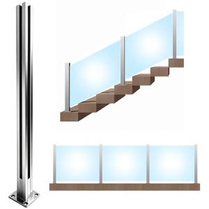 35.43" Glass Railing End Post Silver with Mounting Strip,Deck Stair Privacy Fence Posts with Spigot Slot for Glass/Wood/PVC,T304 Stainless Steel Balustrade Posts for Yard,Balcony