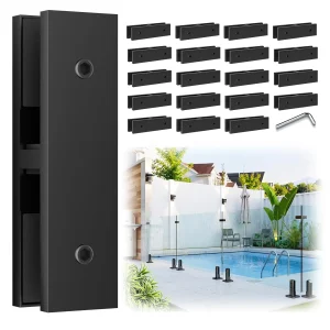 LukLoy 20 Pack 180 Degrees SS304 with Outdoor Black Powder-Coated Railing Glass to Glass Clamp Fit for 3/8"-1/2"(10mm-13.52mm), Clamp Bracket Rail System for Pool Fence, Balcony, Deck, Balustrade