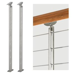 2-Pack Cable Railing Post 36inch Stainless Steel Pre-drilled Intermediate Post/Studdle Pickets for 1/8" Deck Cable Railing, Level Cable Railing Fittings, Sliver