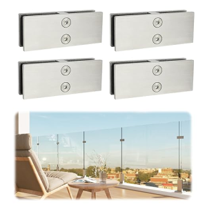 LukLoy Railing Glass to Glass Clamp, Stainless Steel 304 Bracket for Glass Balustrade Railing Pool Fence (4 Pieces 180°)