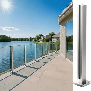 Glass Railing Post, No-Punch Heavy-Duty Glass Railing with Spigot Slots & Base, 304 Stainless Steel Clamp Bracket for Deck Balusters, Balcony, Patio, Stairs, Silver, 23.6in, 60cm Middle Post