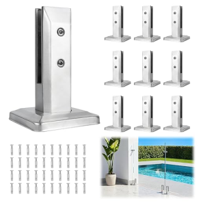 LukLoy 10 Pack 1.7lb T304 Stainless Steel Glass Railing Spigots No-Drill Brushed Spigots Clamps Glass Railing System for Indoor Stairs, Pool Fencing, or Low-Wind Outdoor Use - Level 1