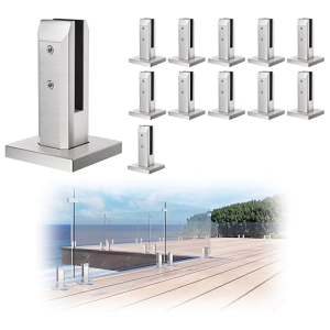 LukLoy 12 Pack Marine Grade 2205 Stainless Steel Glass Railing Sipgot Heavy Duty Glass Clamp Brushed Pool Fence Spigot Balustrade Post Railing System (12 Pack, Each NW 2.6lb, GW 3.5lb) - Level 3